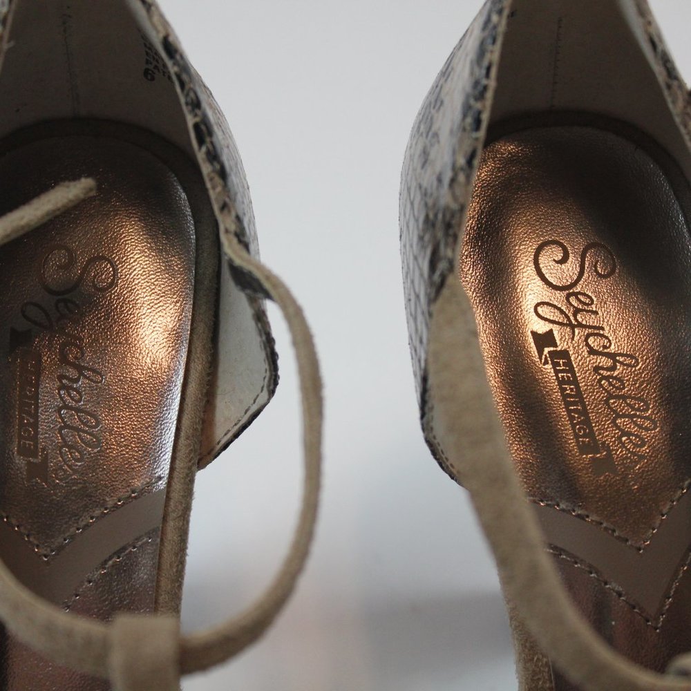 Seychelles Heritage Snake Print Leather Bow Peep Toe Heels Womens Shoe Size 6 - Picture 6 of 9